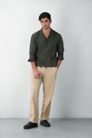 Seamless Collar Detail Boxy Shirt in Forest Green - AttirSHIRT