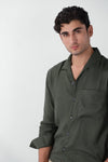 Seamless Collar Detail Boxy Shirt in Forest Green SHIRT ATTIR-MEN
