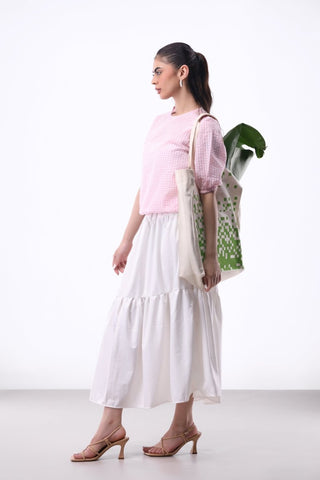Seersucker Volume Blouse in Pink Check - AttirBLOUSE