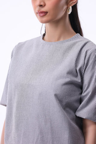 Seersucker Volume Blouse in Stripes - AttirBLOUSE
