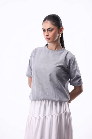 Seersucker Volume Blouse in Stripes - AttirBLOUSE