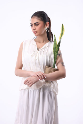 Serena Tie Top in Sheer White - AttirBLOUSE