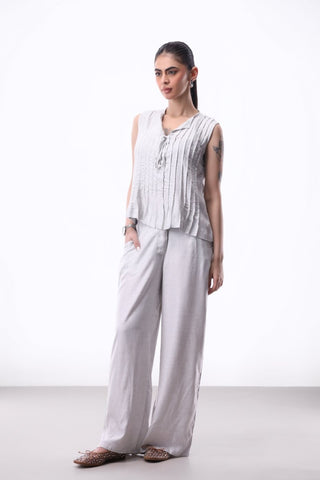 Serena Tie Top in Silver - AttirBLOUSE