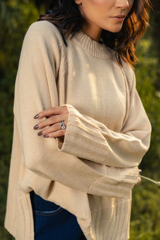 Side - Slit Knitted Jumper in Vanilla White - AttirSWEATER