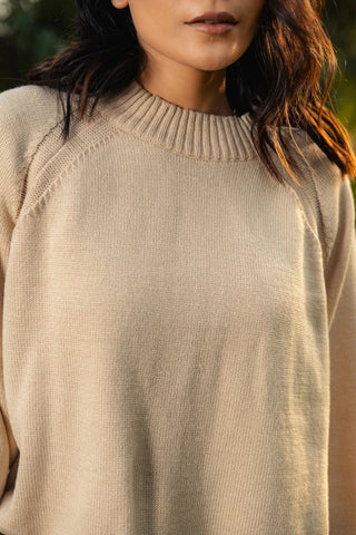 Side - Slit Knitted Jumper in Vanilla White - AttirSWEATER