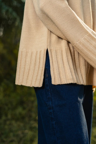 Side - Slit Knitted Jumper in Vanilla White - AttirSWEATER