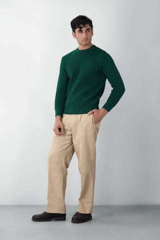 Smart Wide - leg Pleated Pants in Khaki - AttirBOTTOM