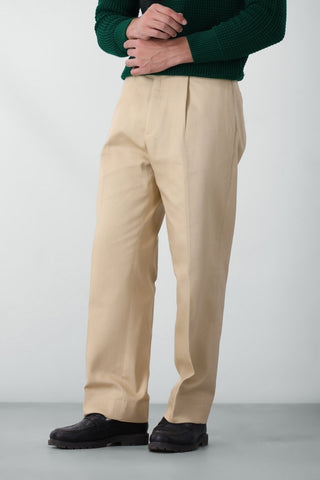 Smart Wide - leg Pleated Pants in Khaki - AttirBOTTOM