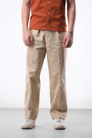 Smart Wide - leg Pleated Pants in Khaki - AttirBOTTOM