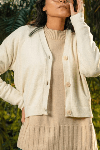 Soft Knitted Cardigan in Cream - AttirCARDIGAN