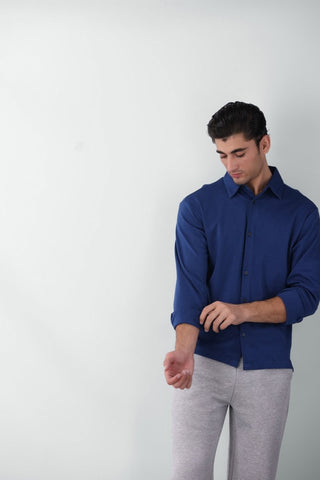 Soft Touch Interlock Shirt in Blue - AttirKNITSHIRT