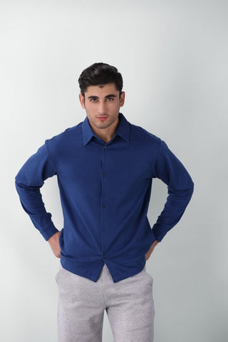 Soft Touch Interlock Shirt in Blue - AttirKNITSHIRT