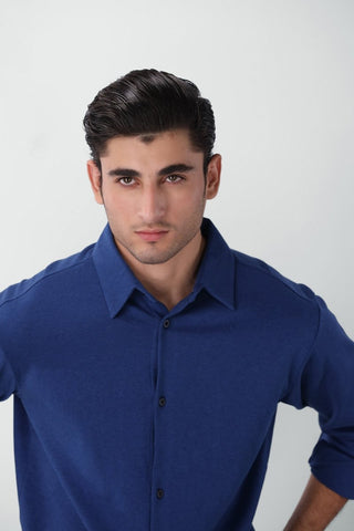 Soft Touch Interlock Shirt in Blue - AttirKNITSHIRT