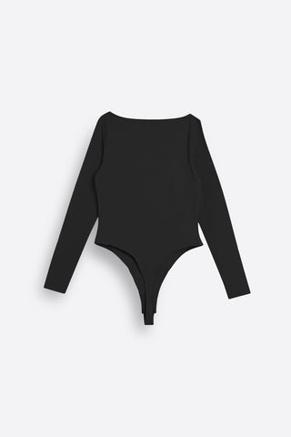 Square Neck Bodysuit in Black - AttirTOP