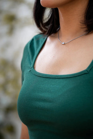 Square Neck Top in Bottle Green - AttirTOP