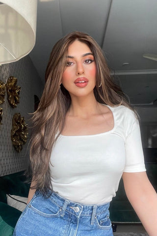 Square Neck Top in Cream - AttirTOP
