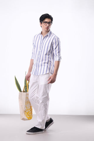 Stripe Button Down Shirt in Violet - AttirSHIRT