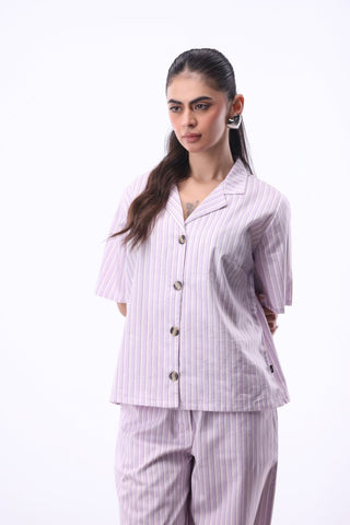 Stripe Revere Collar Shirt in Lilac - AttirSHIRT