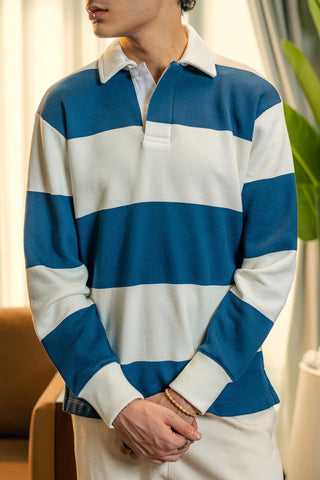 Striped Cotton Polo Sweatshirt - AttirPOLOSWEATSHIRT