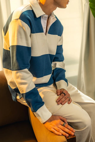 Striped Cotton Polo Sweatshirt - AttirPOLOSWEATSHIRT