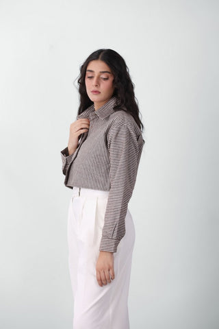Striped Crop Shirt in Chocolate - AttirSHIRT