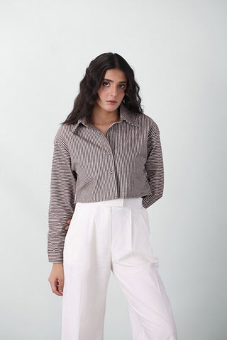 Striped Crop Shirt in Chocolate - AttirSHIRT