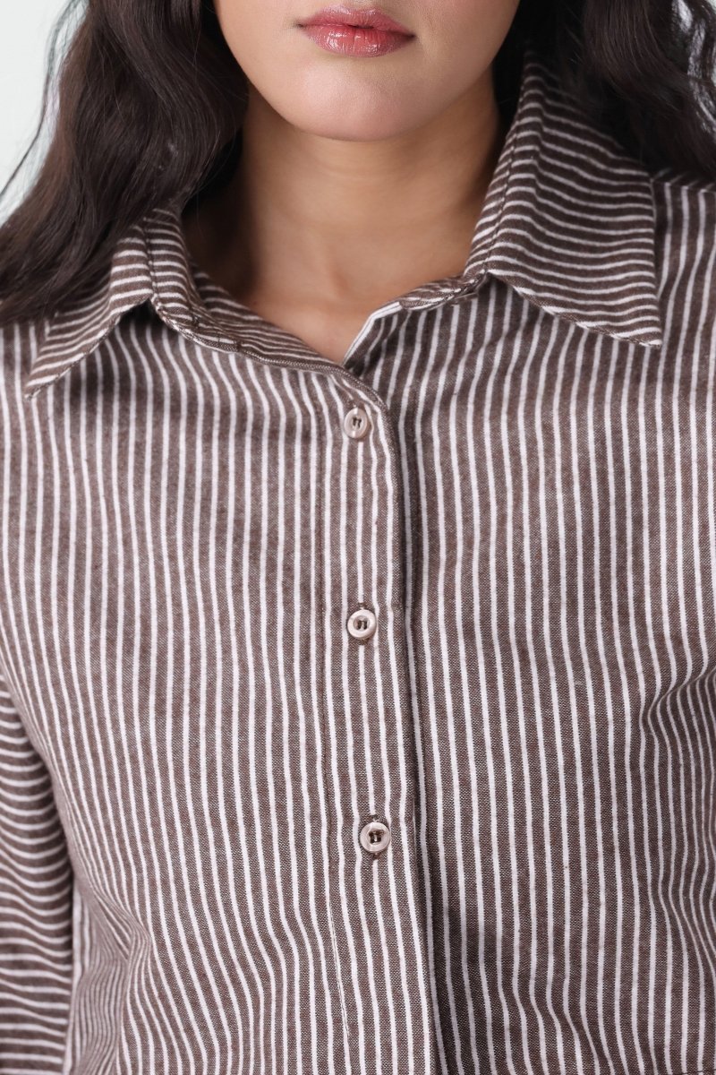 Striped Crop Shirt in Chocolate SHIRT ATTIR-WOMEN