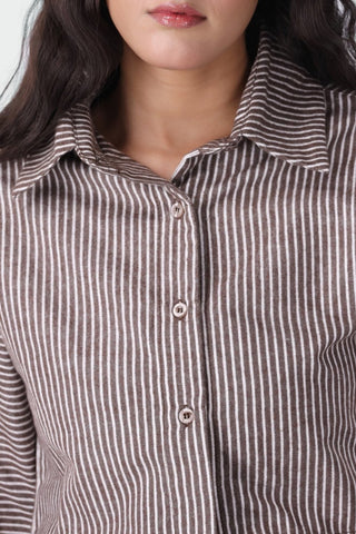 Striped Crop Shirt in Chocolate - AttirSHIRT
