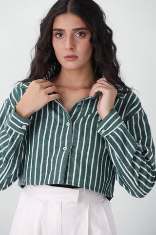 Striped Crop Shirt in Green - AttirSHIRT