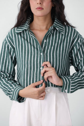 Striped Crop Shirt in Green - AttirSHIRT