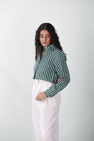 Striped Crop Shirt in Green - AttirSHIRT