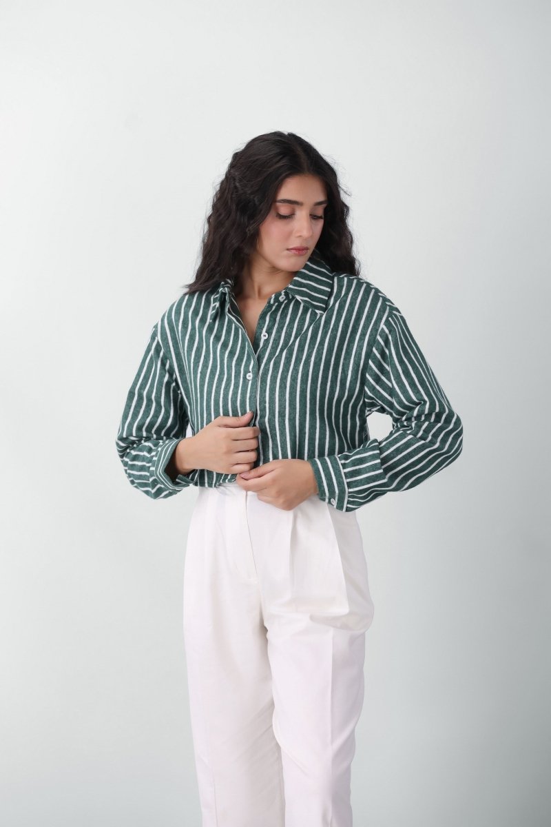 Striped Crop Shirt in Green SHIRT ATTIR-WOMEN