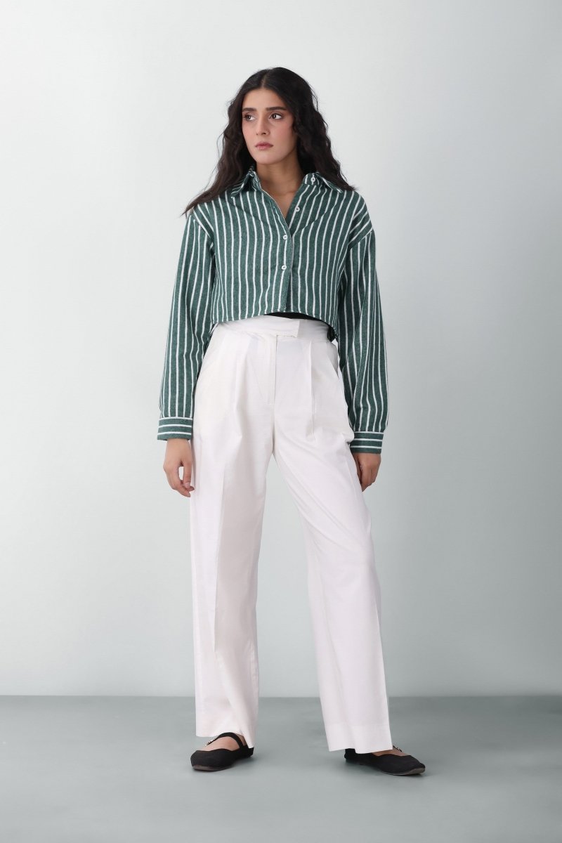 Striped Crop Shirt in Green SHIRT ATTIR-WOMEN
