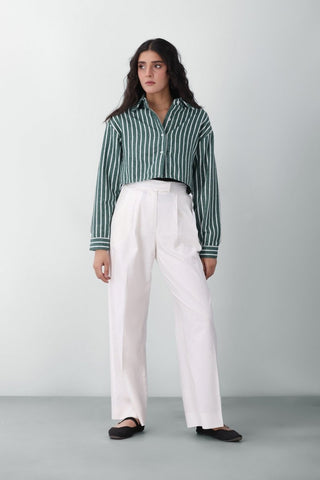 Striped Crop Shirt in Green - AttirSHIRT