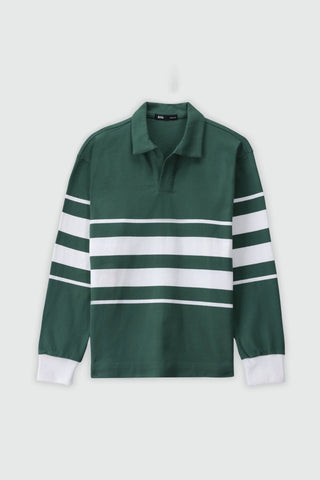Striped Revere Collar Polo Jumper in Green - AttirPOLOSWEATSHIRT