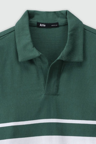 Striped Revere Collar Polo Jumper in Green - AttirPOLOSWEATSHIRT