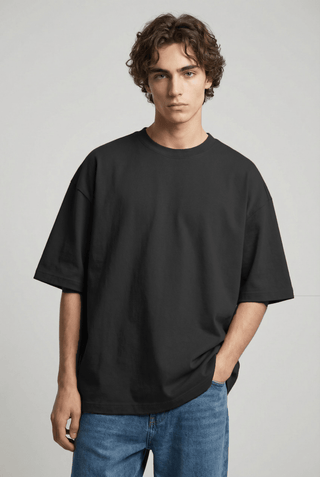 Structured Boxy - cut Oversized T-shirt in Black - AttirTEE