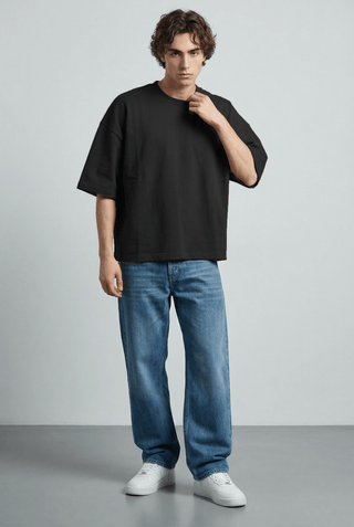 Structured Boxy - cut Oversized T-shirt in Black - AttirTEE