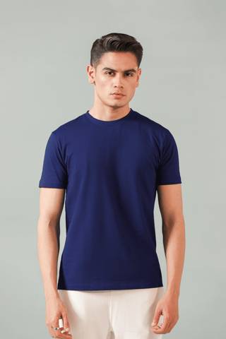 Structured Cotton T-shirt in Navy - AttirTEE