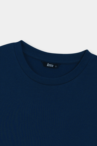 Structured Cotton T-shirt in Navy - AttirTEE