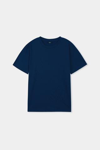 Structured Cotton T-shirt in Navy - AttirTEE