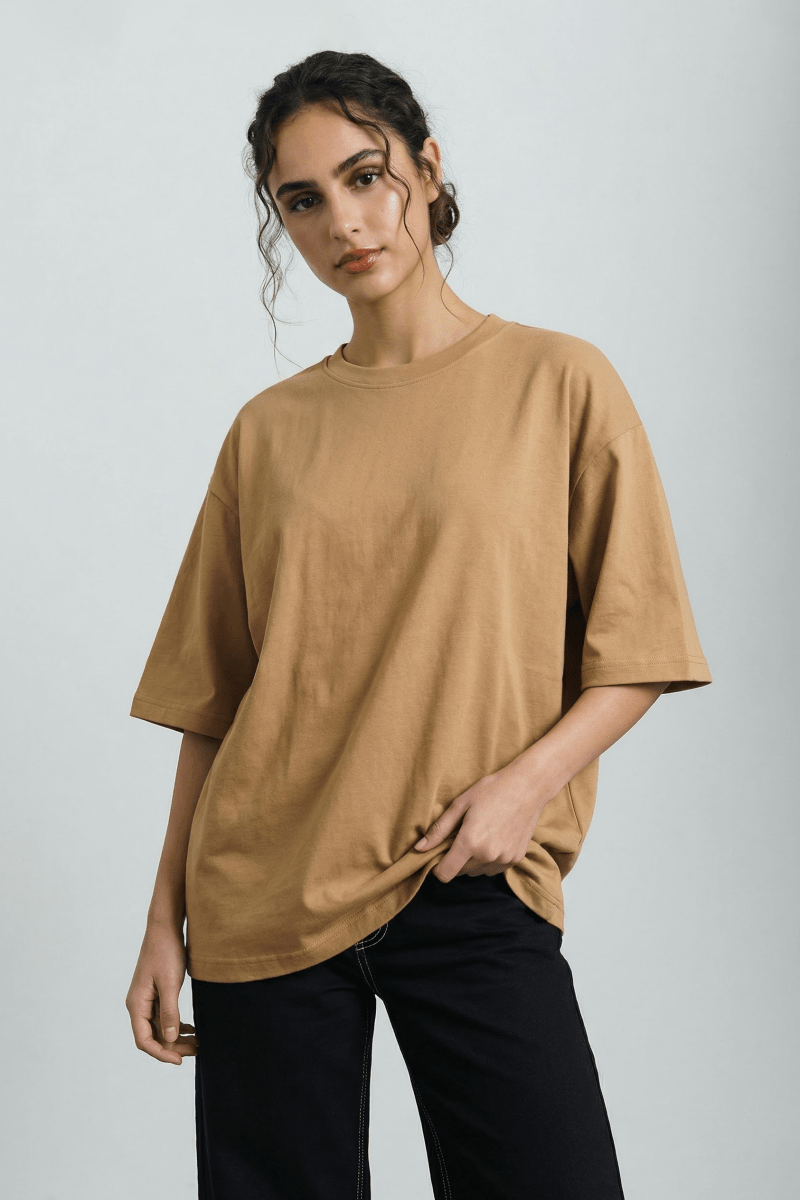 Structured Oversized T-shirt in Camel