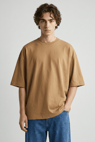 Structured Oversized T-shirt in Camel - AttirTEE