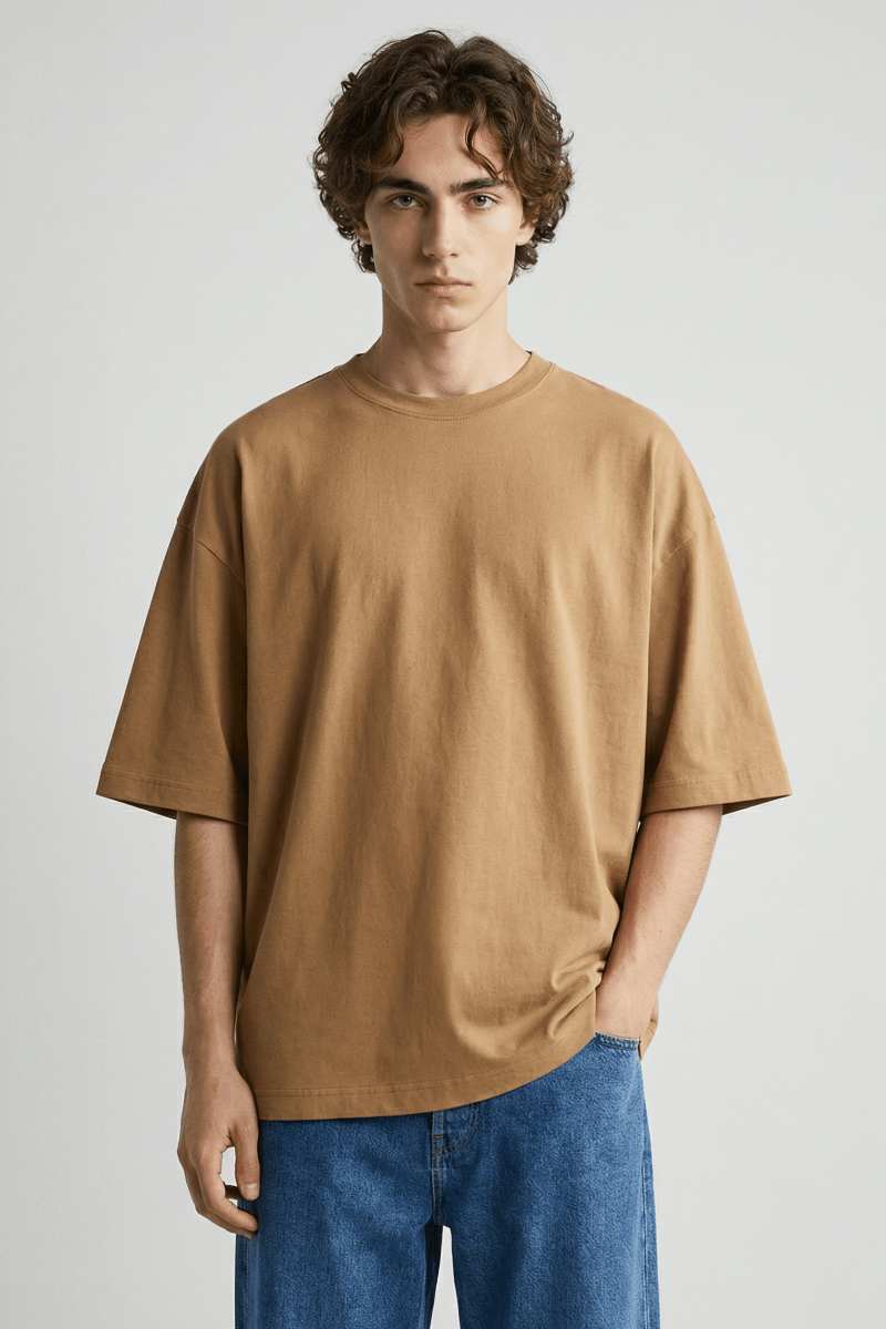 Structured Oversized T-shirt in Camel TEE ATTIR-UNISEX