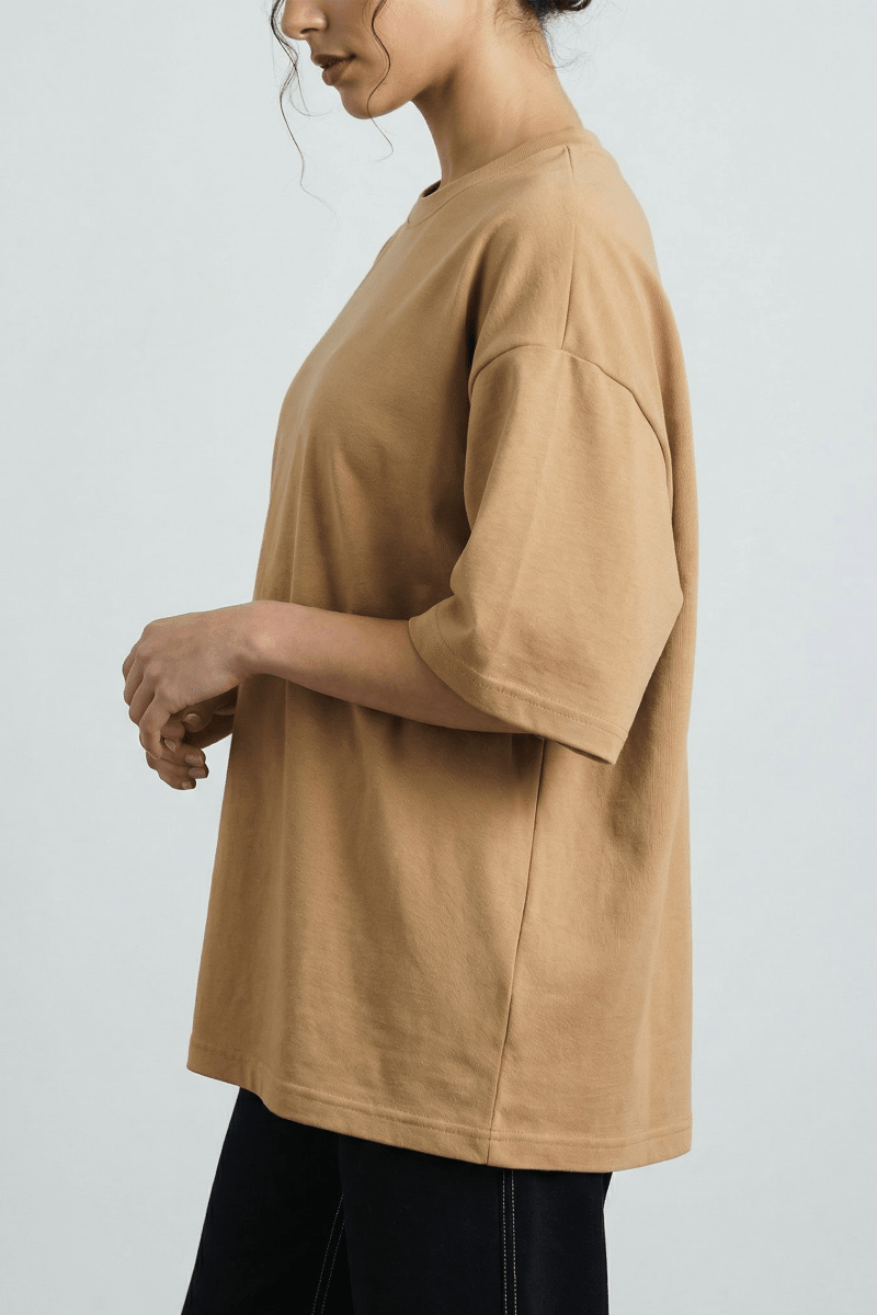 Structured Oversized T-shirt in Camel TEE ATTIR-UNISEX