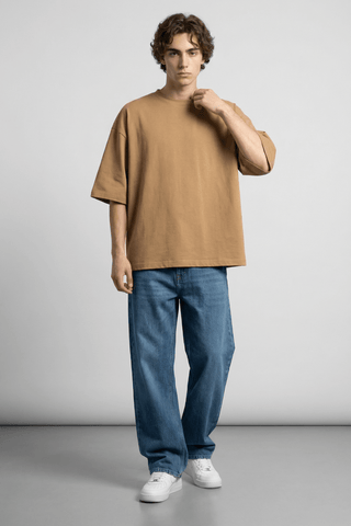 Structured Oversized T-shirt in Camel - AttirTEE