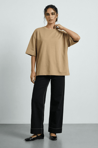 Structured Oversized T-shirt in Camel - AttirTEE