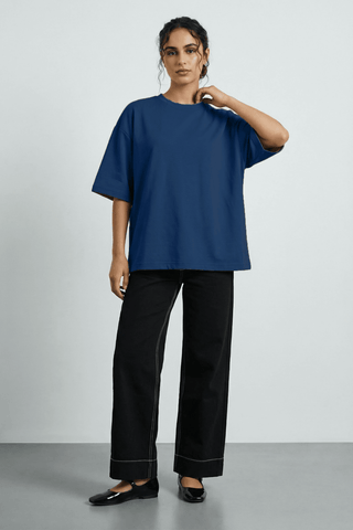 Structured Oversized T-shirt in Deep Blue - AttirTEE