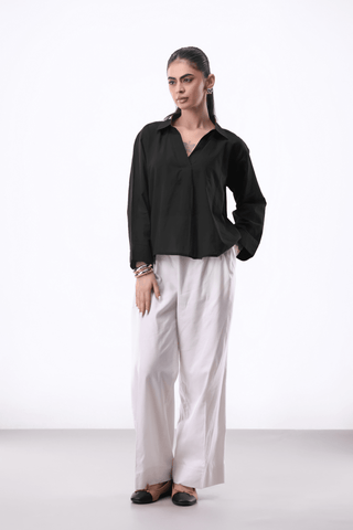Summery V - notch Collar Shirt in Black - AttirSHIRT