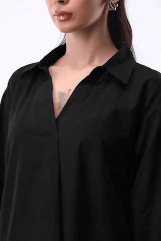 Summery V - notch Collar Shirt in Black - AttirSHIRT